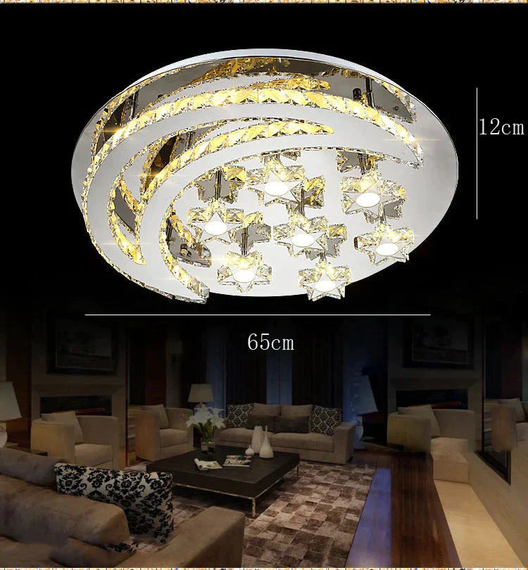 Simple Modern Restaurant Living Room Creative Round Stars And Moon Shaped Crystal Ceiling Lamp As