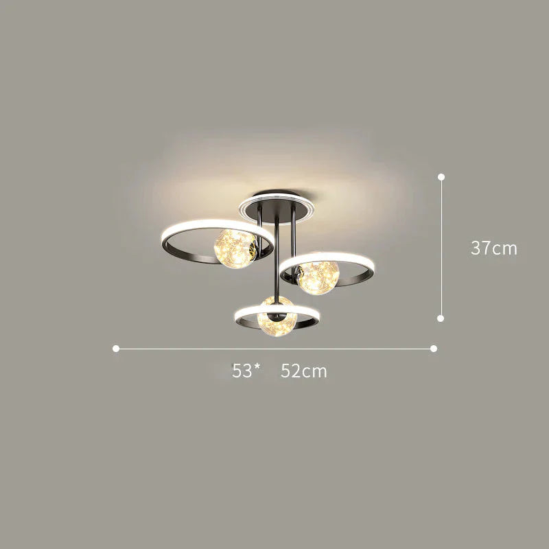 Simple Modern Atmosphere Ceiling Chandelier Living Room Lamp Bedroom Starry Lighting Black / L 53Cm