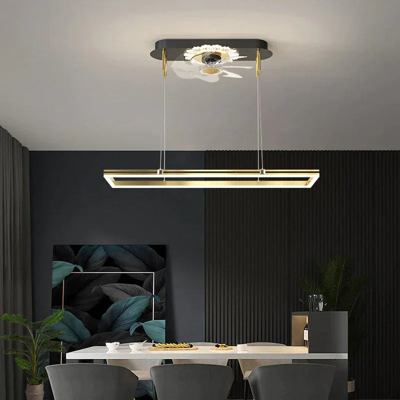 Nordic Luxury Fan Chandelier Living Room Rectangular Simple Dining Bedroom Ceiling Lamps Pendant