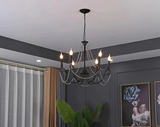 Wrought Iron Crystal Chandelier Candle Living Room Lamp Clothing Store Personality Black Lamps