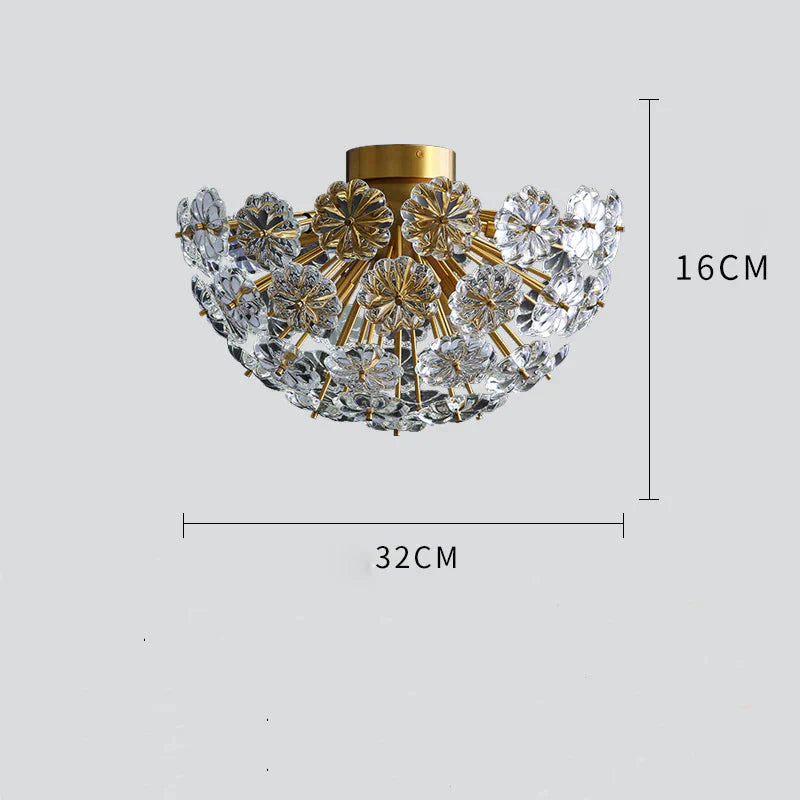 All - Copper Crystal Ceiling Lamp Light Luxury Bedroom Porch Balcony Corridor Creative Petal