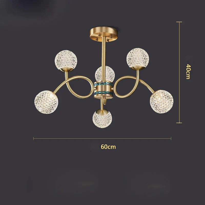 Modern Luxury Personality Copper Living Room Lamp Creative Nordic Bedroom Simple Chandelier Golden