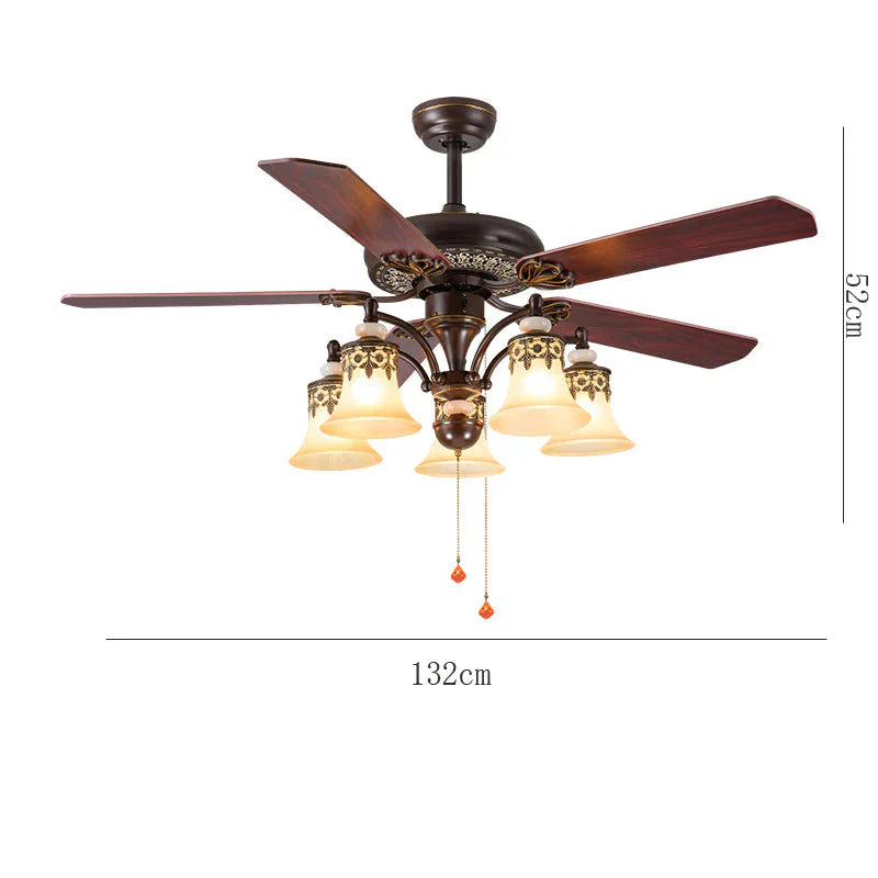 Restaurant Living Room Household Fan Lamp European Retro Bedroom With Chandelier Coffee Color / B