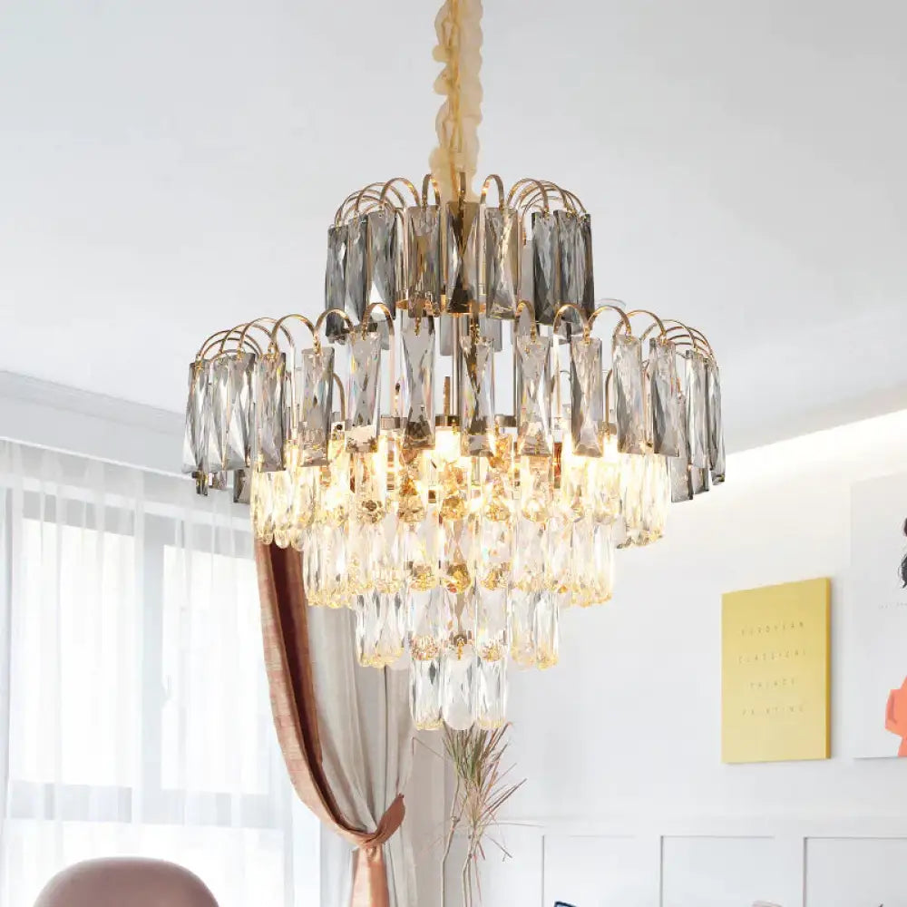 10 - Light Tiered Tapered Pendant Lamp Postmodern Clear Beveled Crystal Chandelier Lighting