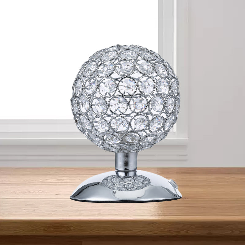 Alrakis - Sphere Night Table Light Modern Crystal - Encrusted Shade 1 Bulb Chrome Small Desk Lamp