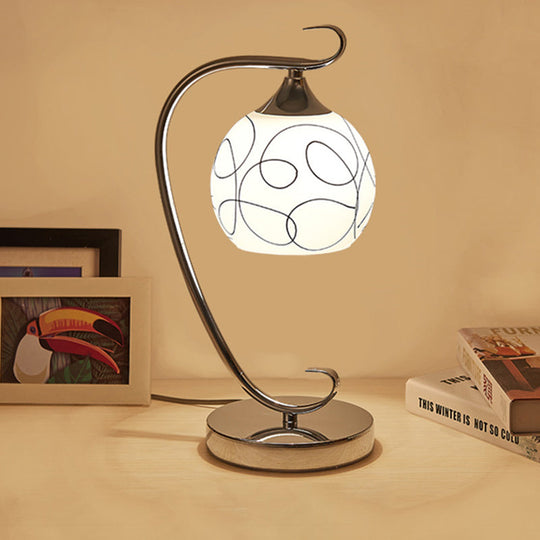Caterina - Classic White Glass Orb Shape Study Room Reading Lamp Chrome