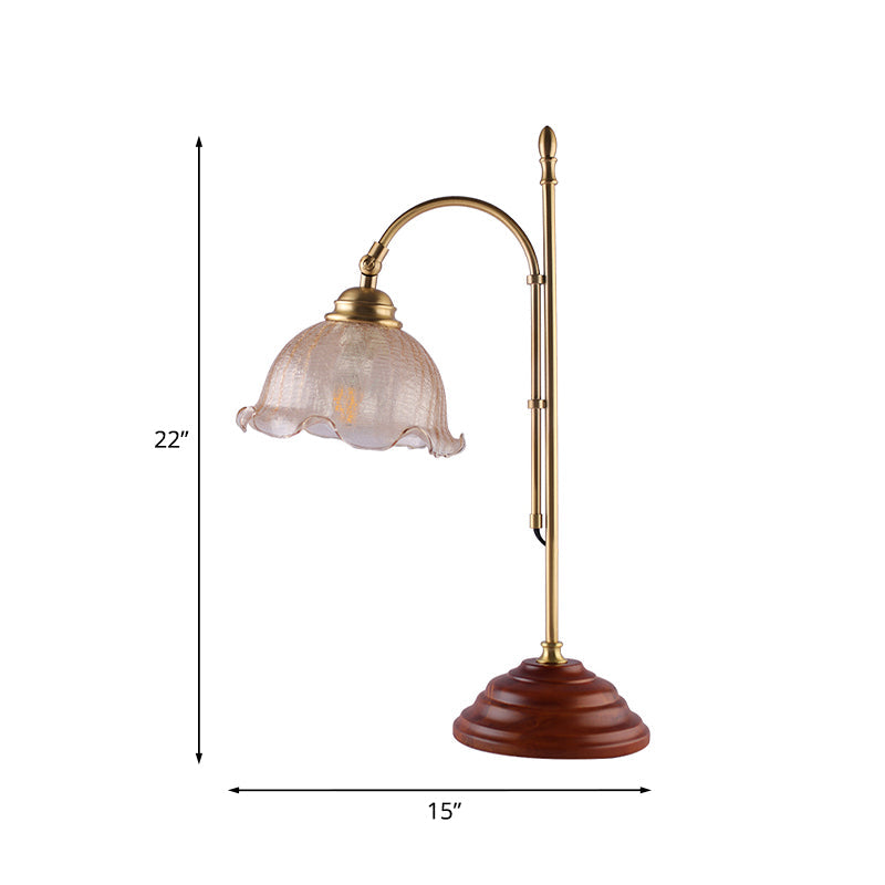 Lison - Gold Crackled Glass Bell Floral Desk Lamp