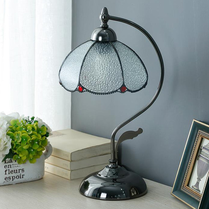 Alkes - Vintage Dome - Like Nightstand Light 1 - Bulb Clear Water Glass Scalloped Table Lamp In