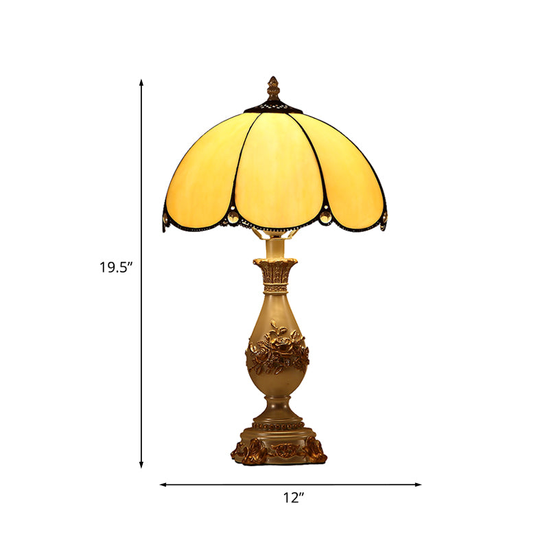 Marta - 1 - Head Glossy Glass Scalloped Night Lamp Classic Beige Bowl Bedroom Reading Light With