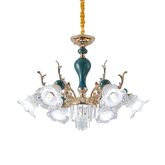 Bloom Opal - White Glass Down Hanging Chandelier Classic 6 Heads Living Room Pendant Ceiling Light