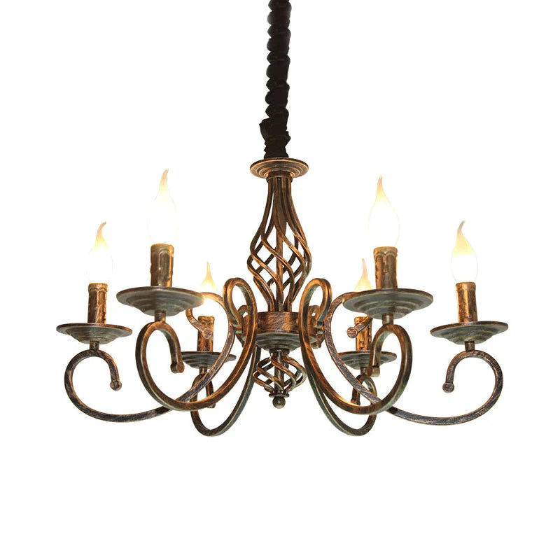 Bronze 6 Lights Pendant Lamp Classic Metal Candelabra Hanging Chandelier For Dining Room