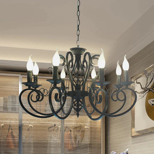 6/8 - Bulb Ceiling Chandelier Minimalism Candle Style Metallic Hanging Light Kit With Swirled Arm