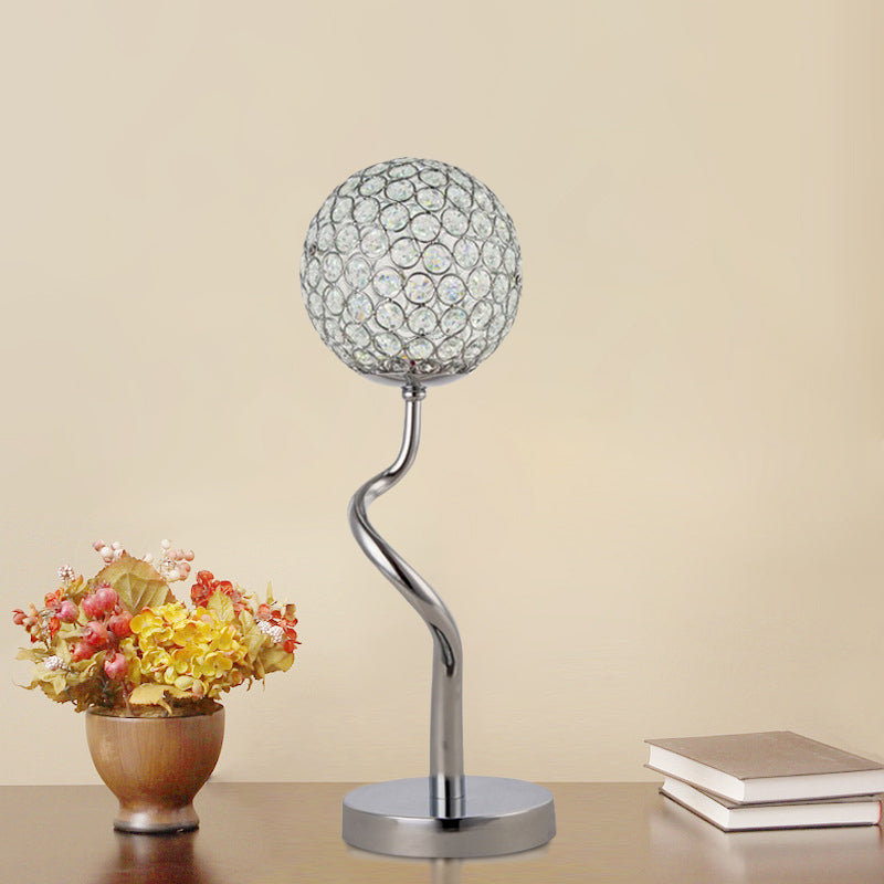 Mary - Contemporary Chrome Globe Nights And Lamp Inserted Crystal Led Bedroom Table Light