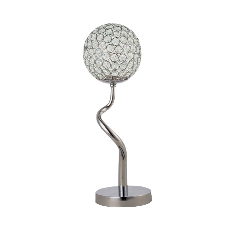 Mary - Contemporary Chrome Globe Nights And Lamp Inserted Crystal Led Bedroom Table Light