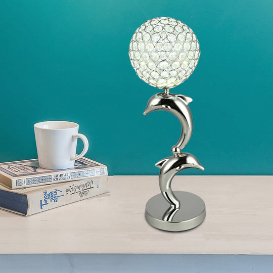 Isabella - Elegant Crystal Chrome Table Light Dolphin And Globe Led Simple Nightstand Lamp For