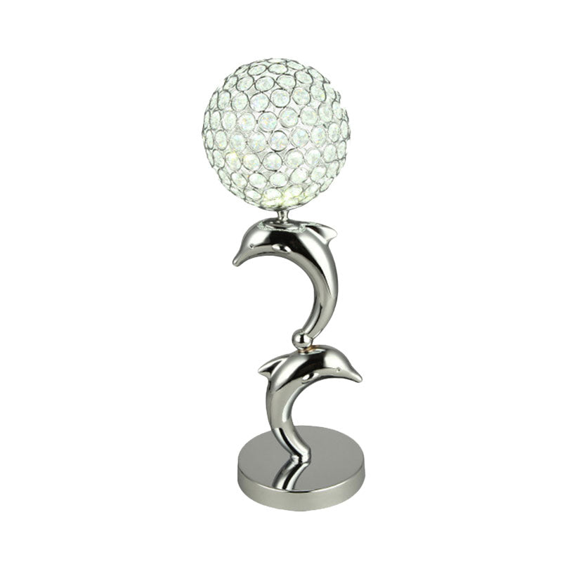 Isabella - Elegant Crystal Chrome Table Light Dolphin And Globe Led Simple Nightstand Lamp For