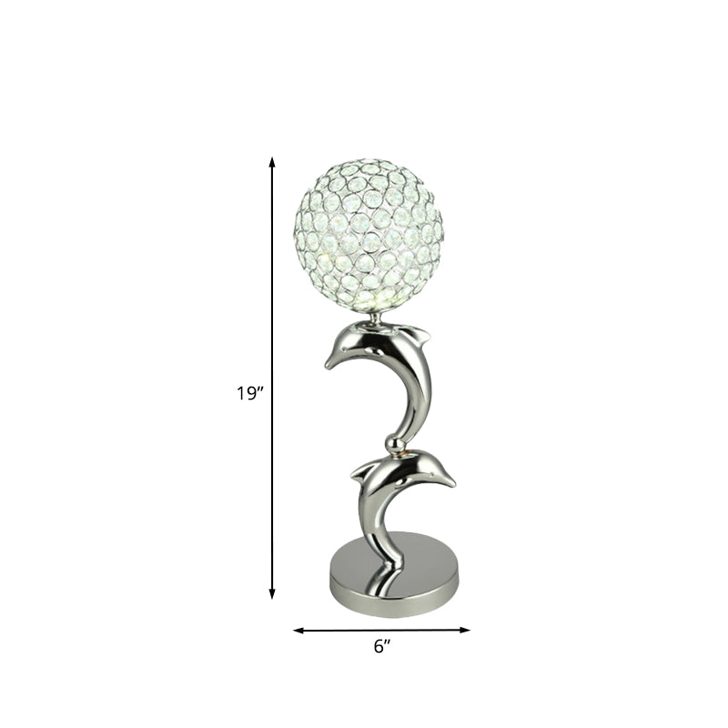 Isabella - Elegant Crystal Chrome Table Light Dolphin And Globe Led Simple Nightstand Lamp For