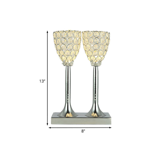 Evelyn - Clear Faceted Glass Double Cup Table Light Simple Led Dining Room Nightstand Lamp In Chrome