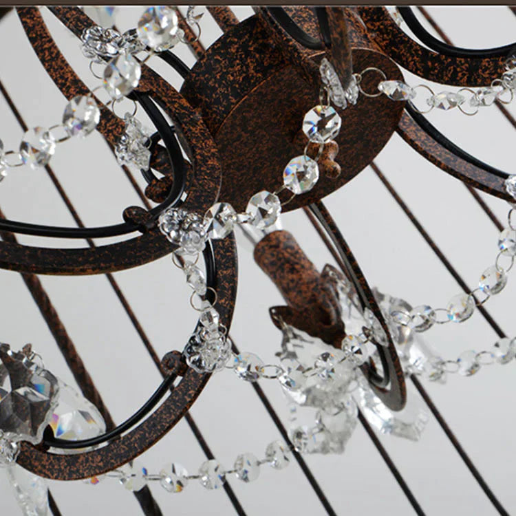 American Retro Crystal Chandelier Birdcage Wrought Iron Pendant