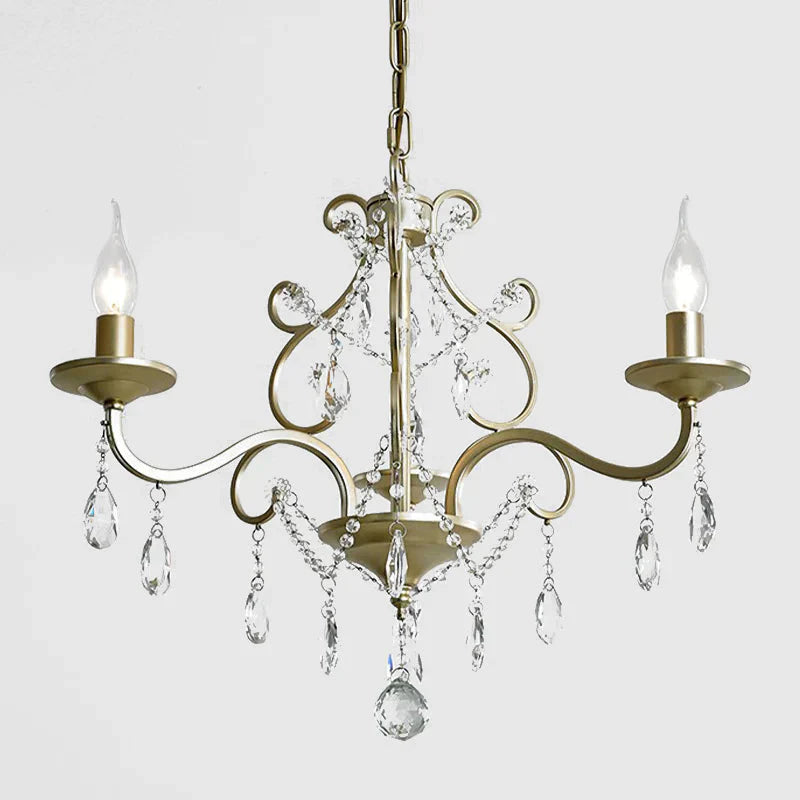Candlestick Crystal Drip Ceiling Pendant Light Traditional 3 Lights Guest Room Chandelier In Gold