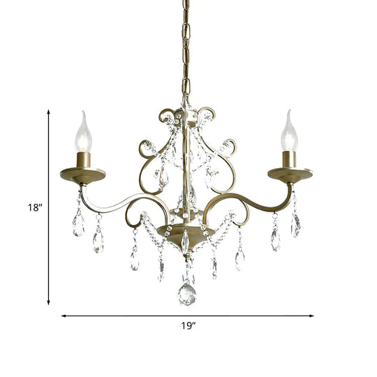 Candlestick Crystal Drip Ceiling Pendant Light Traditional 3 Lights Guest Room Chandelier In Gold