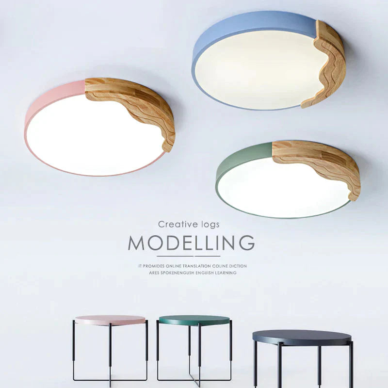 Simple Bedroom Led Ceiling Lamp Creative Nordic Log Color Children’s Room Smart