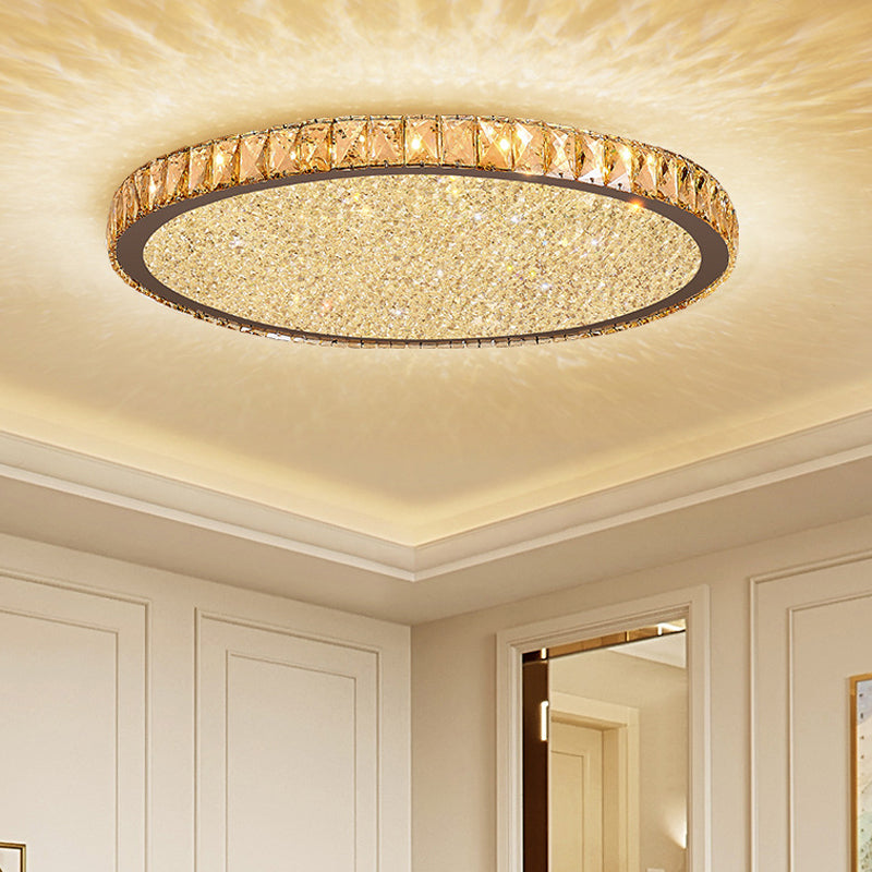 Modern Crystal Circular Flush Mount Light - 1 - Light Clear/Amber Led Ceiling Fixture In Warm/White