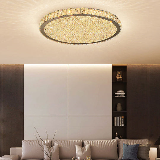 Modern Crystal Circular Flush Mount Light - 1 - Light Clear/Amber Led Ceiling Fixture In Warm/White