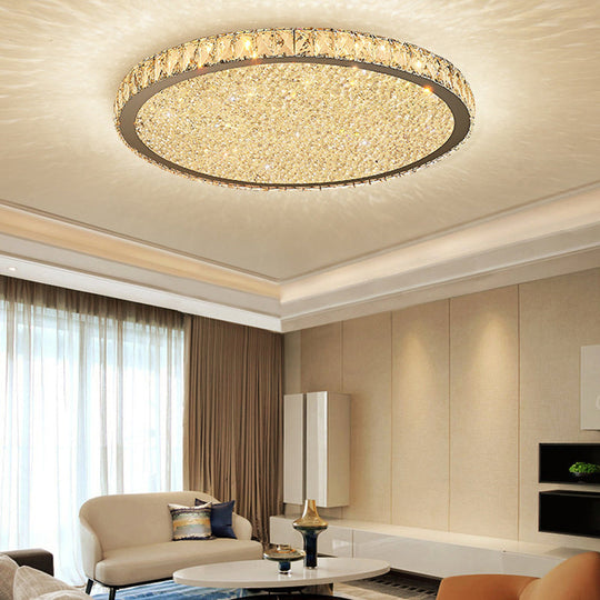 Modern Crystal Circular Flush Mount Light - 1 - Light Clear/Amber Led Ceiling Fixture In Warm/White