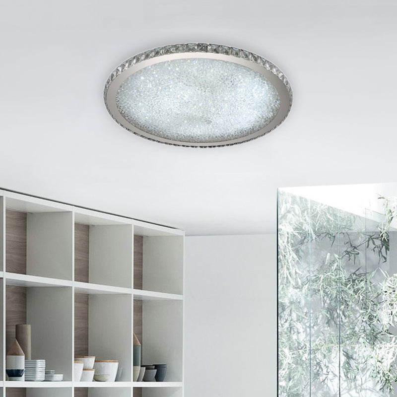 Modern Crystal Circular Flush Mount Light - 1 - Light Clear/Amber Led Ceiling Fixture In Warm/White