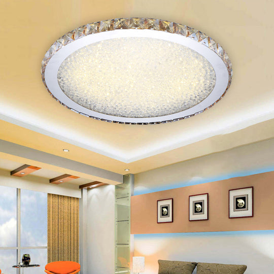 Modern Crystal Circular Flush Mount Light - 1 - Light Clear/Amber Led Ceiling Fixture In Warm/White