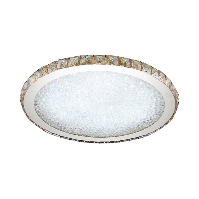 Modern Crystal Circular Flush Mount Light - 1 - Light Clear/Amber Led Ceiling Fixture In Warm/White