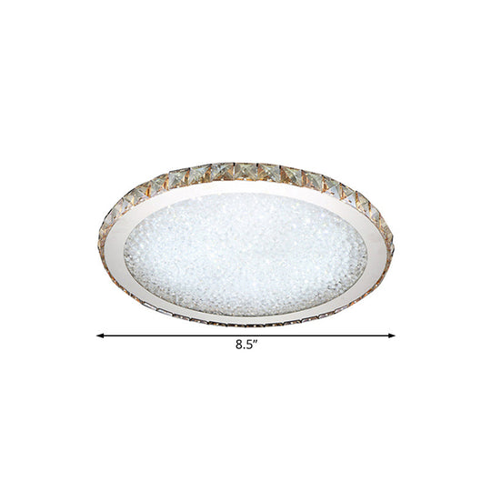 Modern Crystal Circular Flush Mount Light - 1 - Light Clear/Amber Led Ceiling Fixture In Warm/White