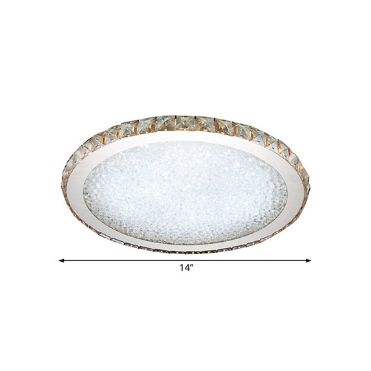 Modern Crystal Circular Flush Mount Light - 1 - Light Clear/Amber Led Ceiling Fixture In Warm/White