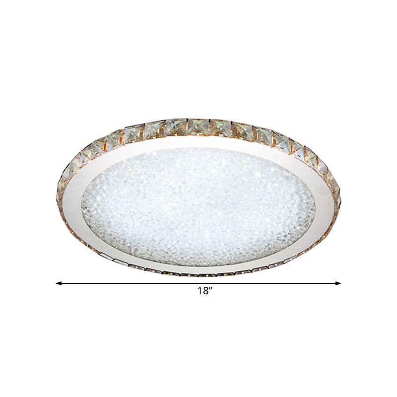 Modern Crystal Circular Flush Mount Light - 1 - Light Clear/Amber Led Ceiling Fixture In Warm/White