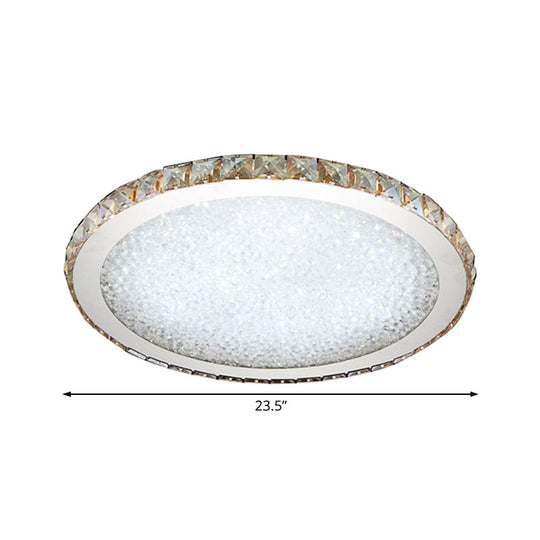 Modern Crystal Circular Flush Mount Light - 1 - Light Clear/Amber Led Ceiling Fixture In Warm/White