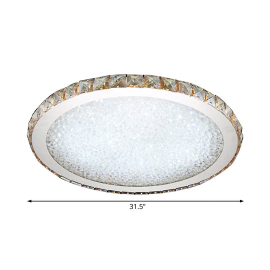 Modern Crystal Circular Flush Mount Light - 1 - Light Clear/Amber Led Ceiling Fixture In Warm/White