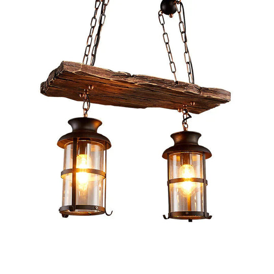 American Retro Chandelier Solid Wood Lamps Two Heads / No Light Bulbs Pendant