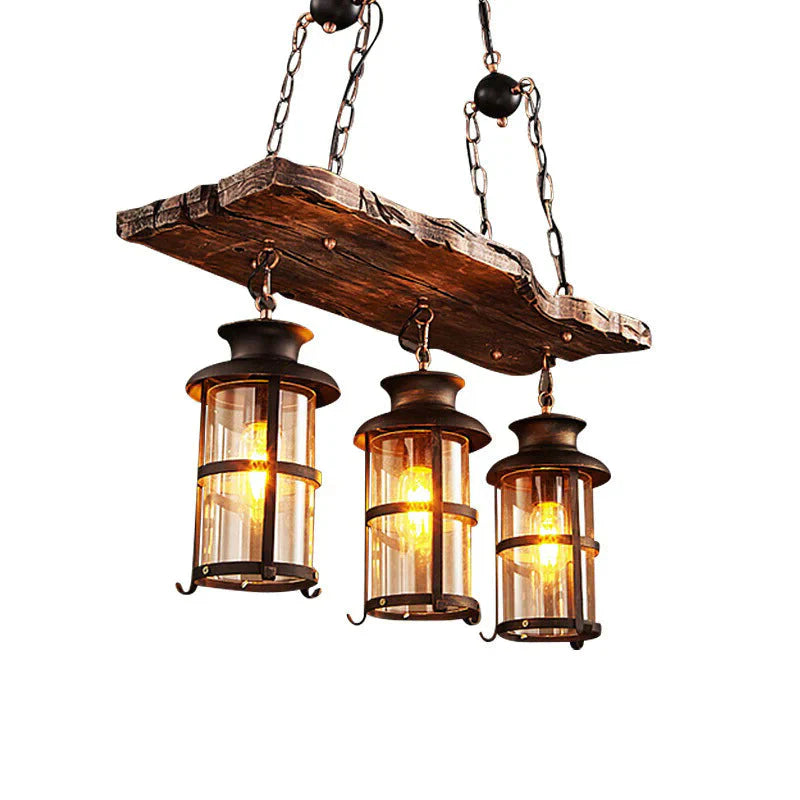 American Retro Chandelier Solid Wood Lamps Three Heads / No Light Bulbs Pendant