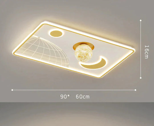 Led Ceiling Lamp Glass Living Room Dining Bedroom Modern Simple Gold / Rectangle - S Tri - Color