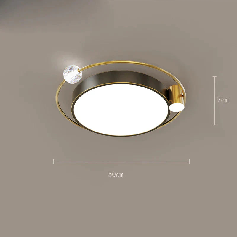 All Copper Ceiling Lamp Light Luxury Crystal Simple Nordic Master Bedroom Household Round Square