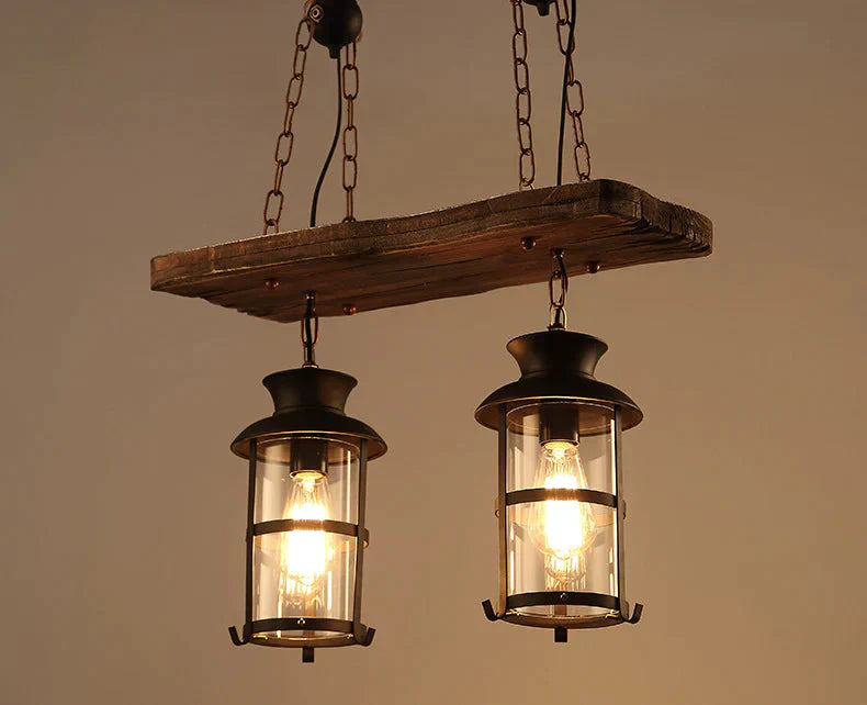 American Retro Chandelier Solid Wood Lamps Pendant