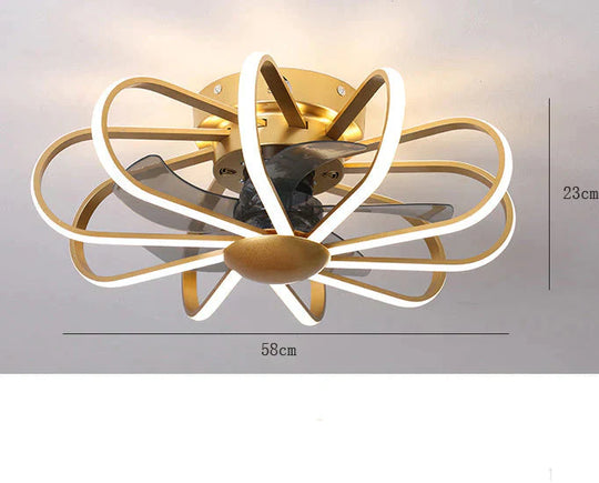 110V Lamp Creative Restaurant Fan Living Room Bedroom Integrated Ceiling Gold - 1 / Stepless Dimming