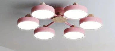 New Solid Wood Led Lamp For Nordic Living Room Pink Six Heads / Trichromatic Light Ceiling