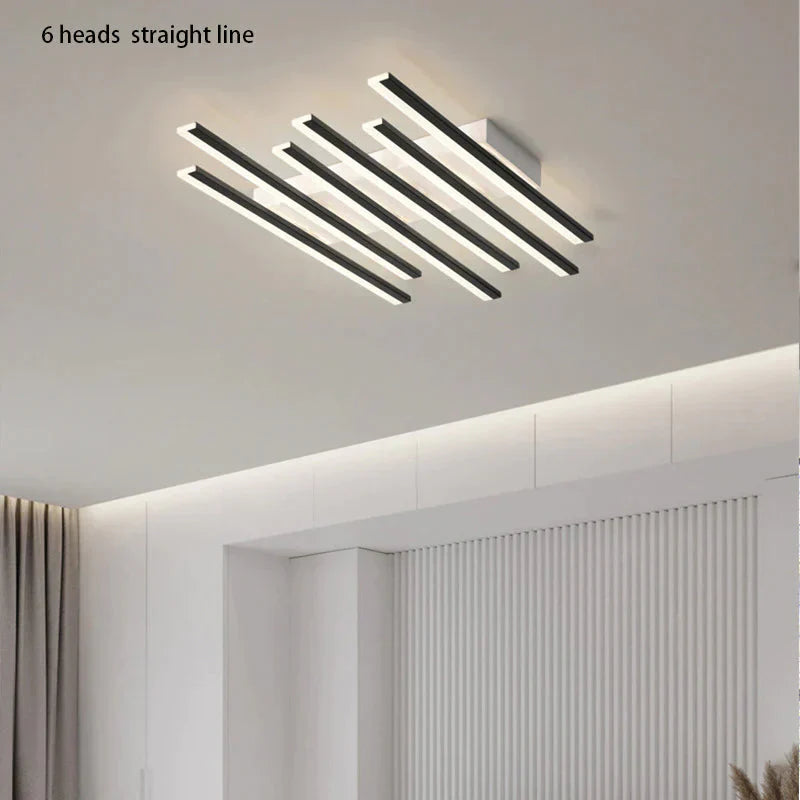 Modern Led Living Room Ceiling Lamp Simple Nordic Creative Square Line Restaurant Light In The