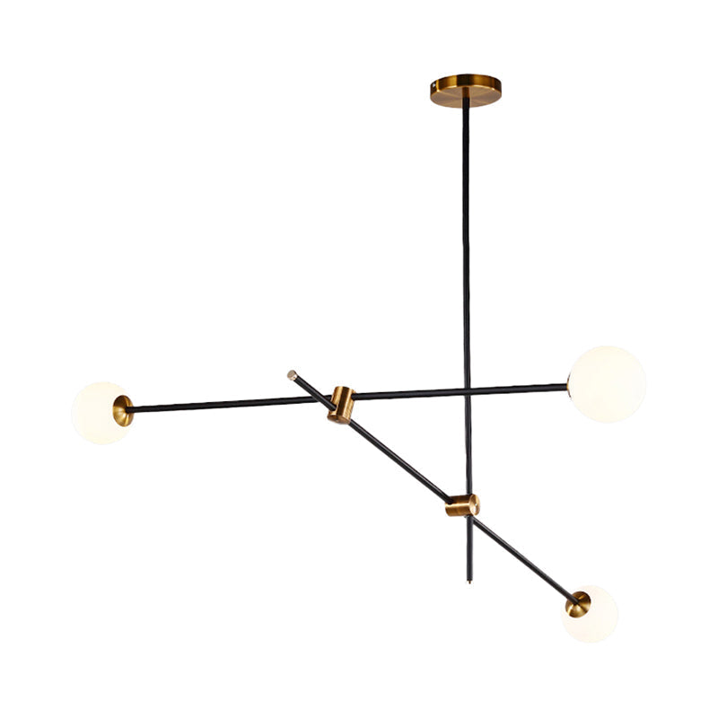 Black Modernist 2/3 - Light Living Room Pendant Lighting With Opal Glass Ball Shade And Exposed