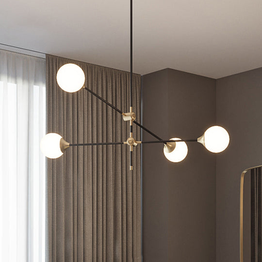 Black Modernist 2/3 - Light Living Room Pendant Lighting With Opal Glass Ball Shade And Exposed
