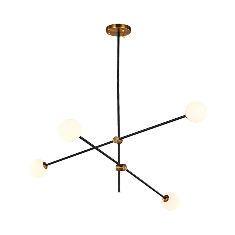 Black Modernist 2/3 - Light Living Room Pendant Lighting With Opal Glass Ball Shade And Exposed