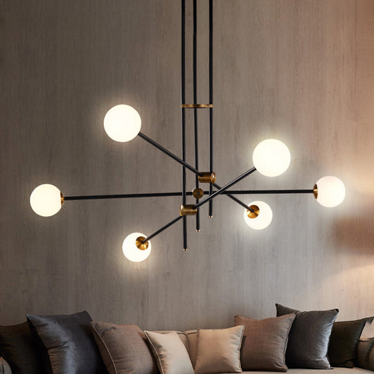 Black Modernist 2/3 - Light Living Room Pendant Lighting With Opal Glass Ball Shade And Exposed