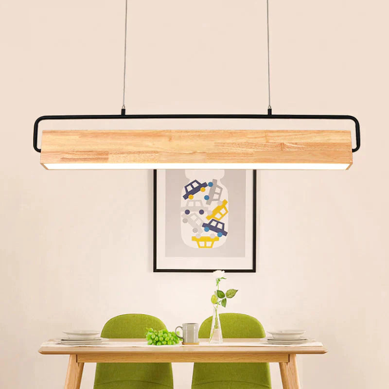 Modern Rectangular Wood Ceiling Chandelier Led Drop Pendant Light In Warm/White